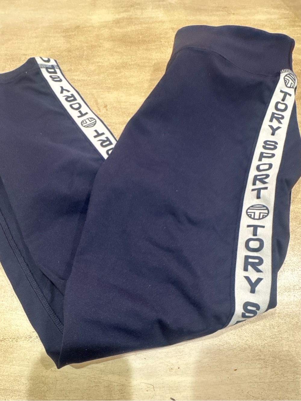 Tory Burch Sport Banner Leggings Size Small Crop Navy Nice! White Banner Stripe